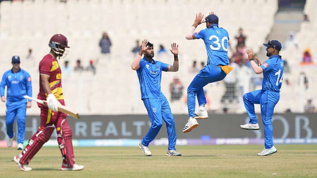Shai Hope plays an off-side drive during his 75-run knock against Italy in the T20 World Cup at Eden Gardens.