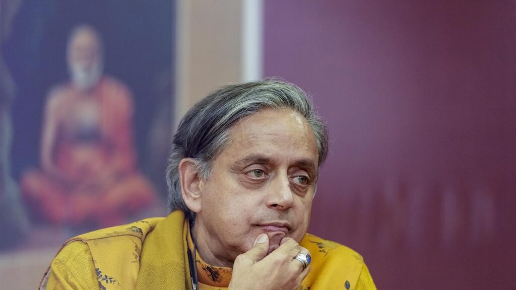 Shashi Tharoor addressing a press meet regarding the Union Cabinet's approval of the Kerala name change to Keralam