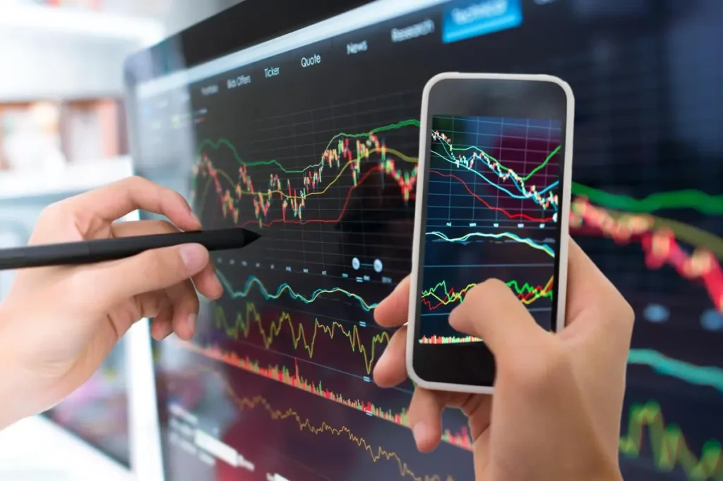 Stock market trading floor display showing Nifty50 and Sensex indices flat on February 20, 2026