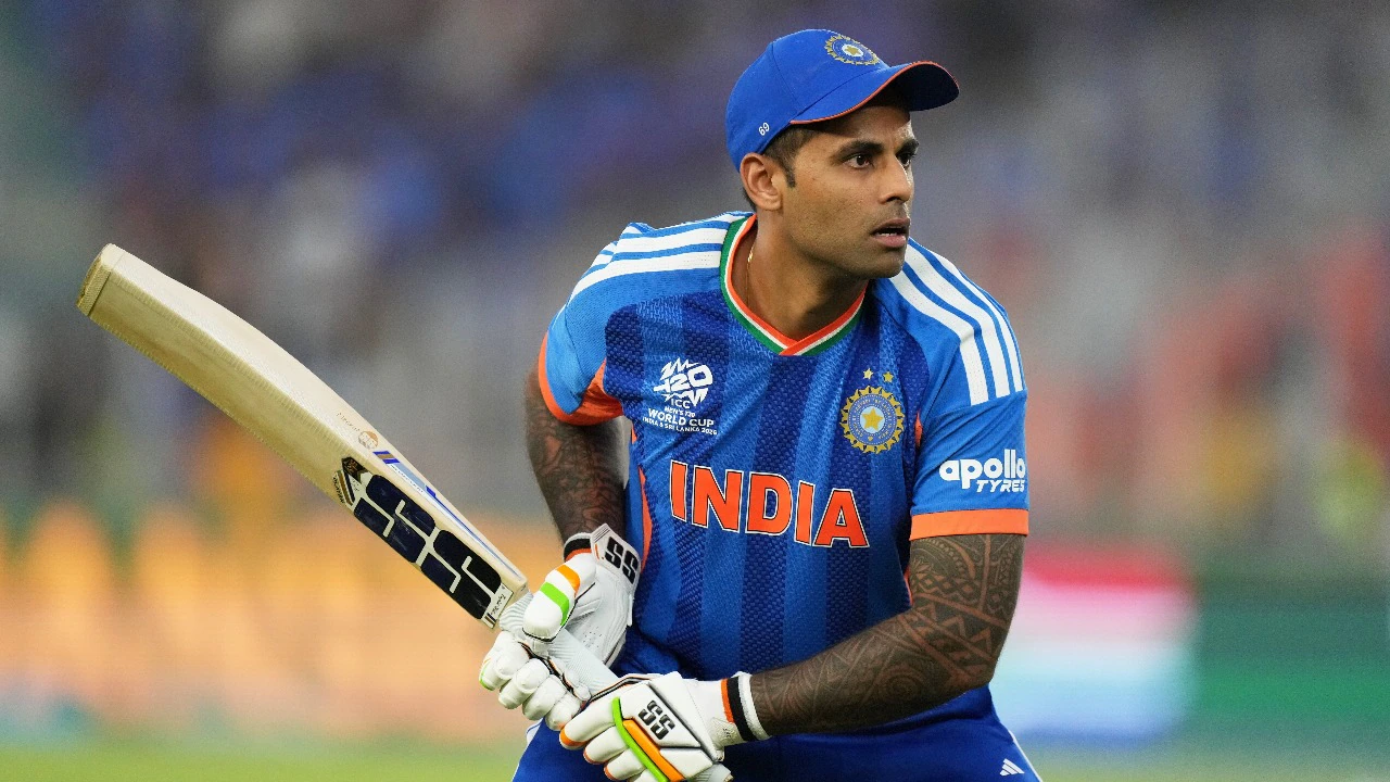 Suryakumar Yadav batting during the India vs Zimbabwe T20 World Cup Super Eights match in Chennai.