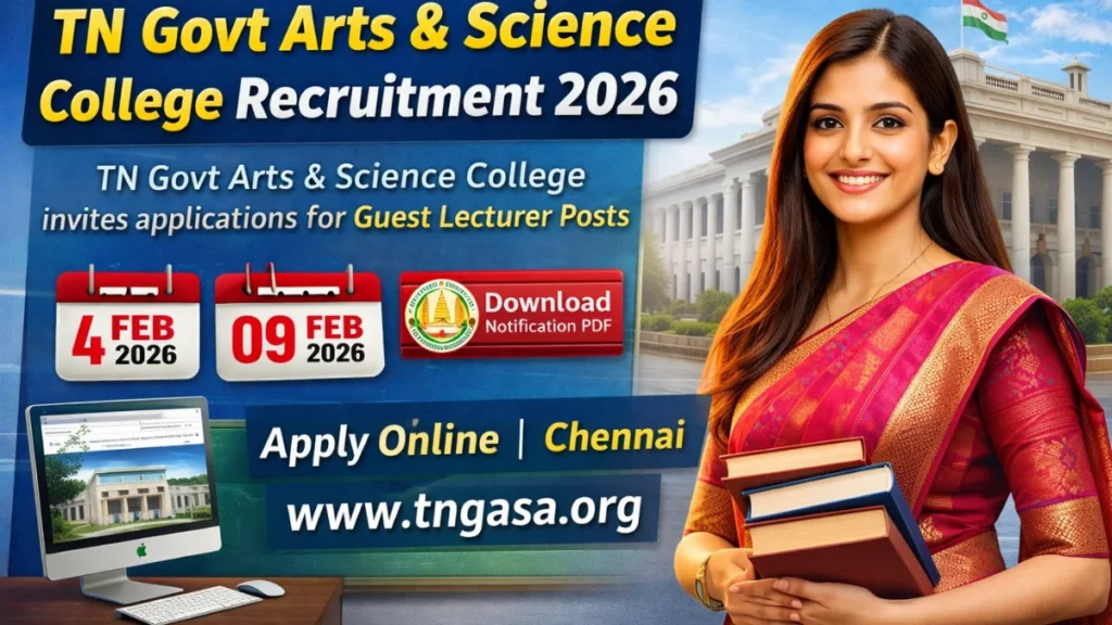 Official notification poster for Tamil Nadu Government Arts and Science College Guest Lecturer Recruitment 2026.