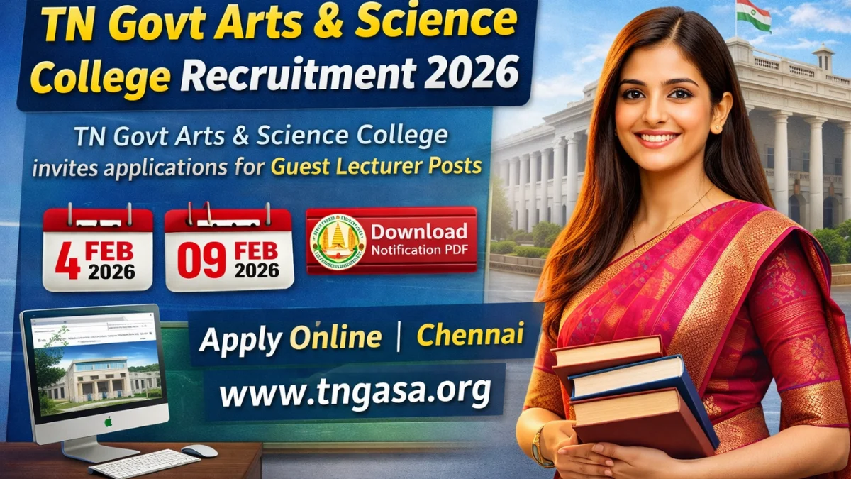 Official notification poster for Tamil Nadu Government Arts and Science College Guest Lecturer Recruitment 2026.