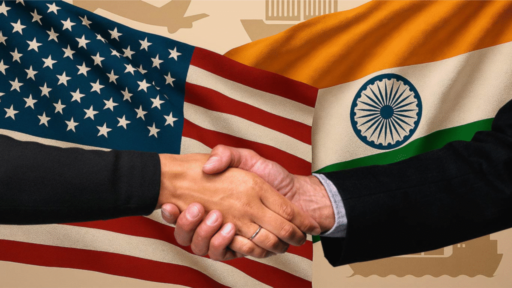 PM Narendra Modi and President Donald Trump shaking hands at the White House for 2026 trade deal.