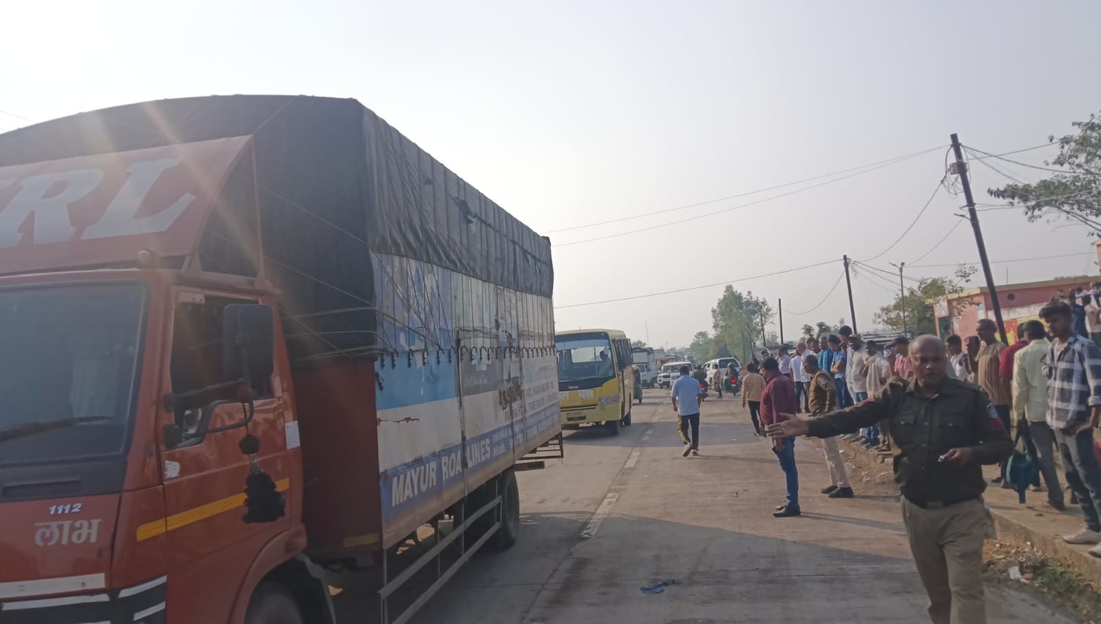 Thousands of villagers blocked the road in protest against removal of encroachment