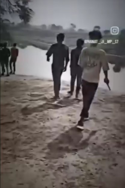 Young man is making reels by showing his sword