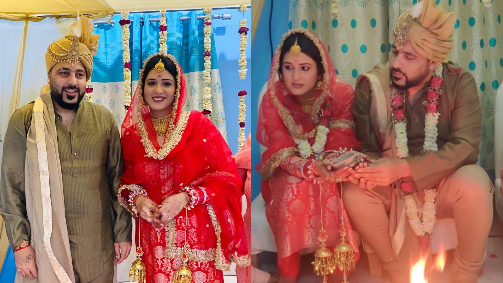 Badshah marries Isha Rikhi in a traditional Indian wedding ceremony wearing festive attire.