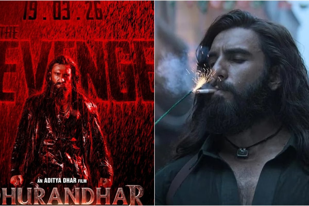 Dhurandhar 2 movie poster showing the premiere date and ticket price hike details.