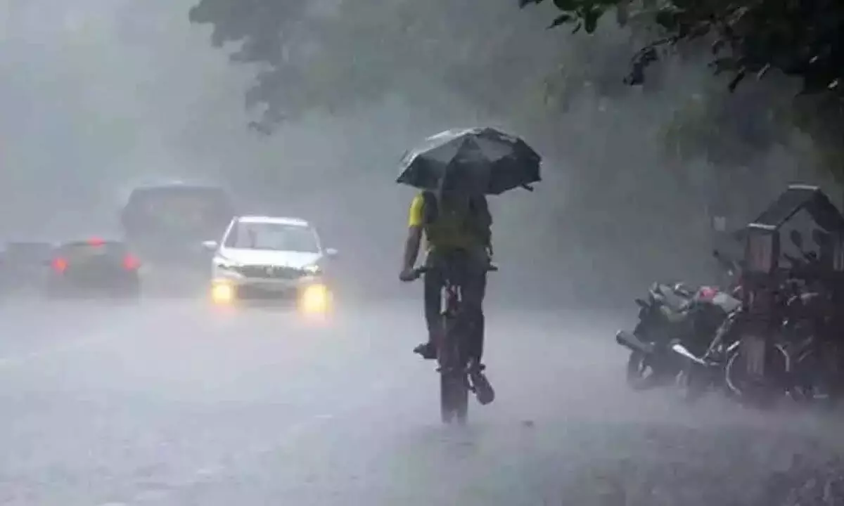 Dark clouds and rainfall over North India region indicating heavy rain alert on March 20