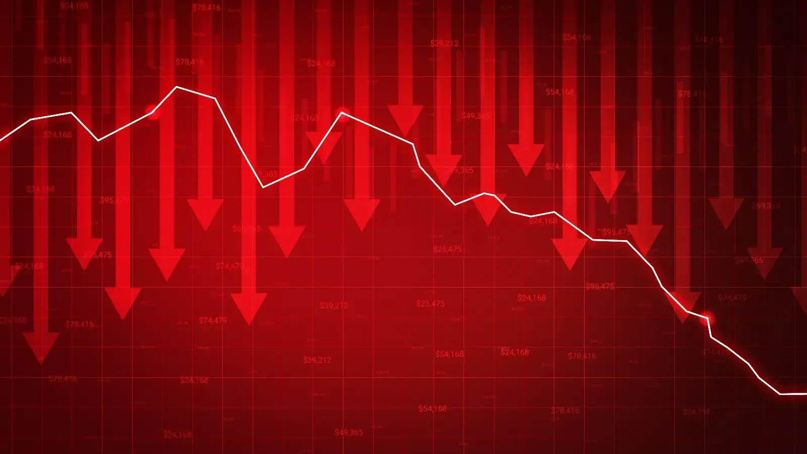 A red stock market ticker board showing the Sensex and Nifty fall today.