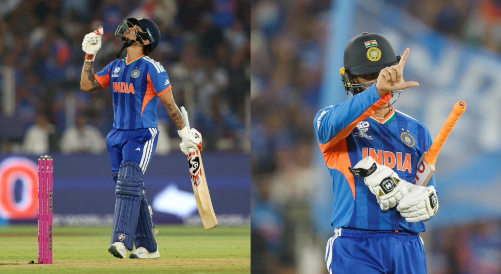 Indian batter Ishan Kishan playing a shot, securing second spot in the ICC T20I rankings 2026.