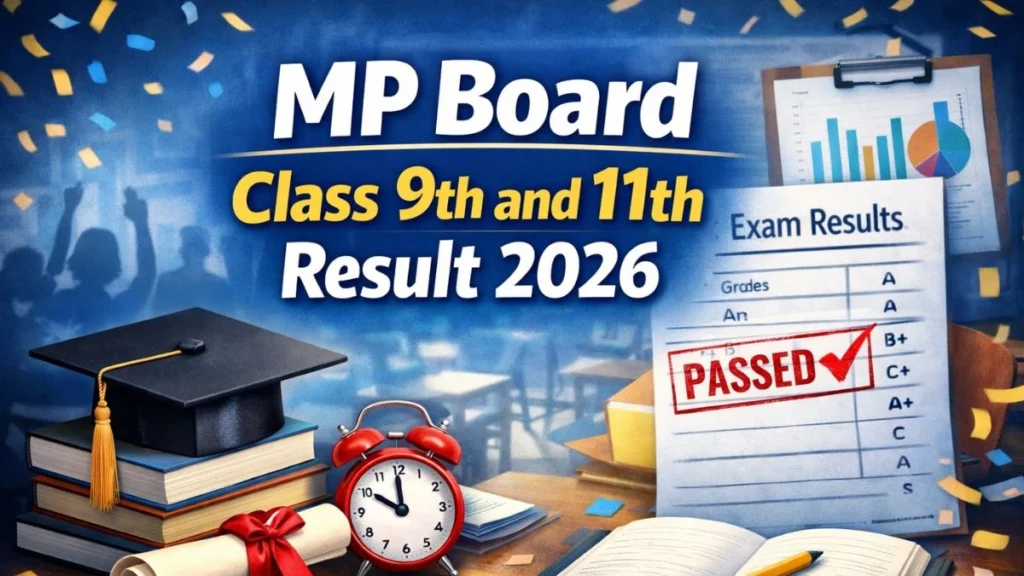 Students checking MP Board 9th, 11th Result 2026 online on the Vimarsh portal.
