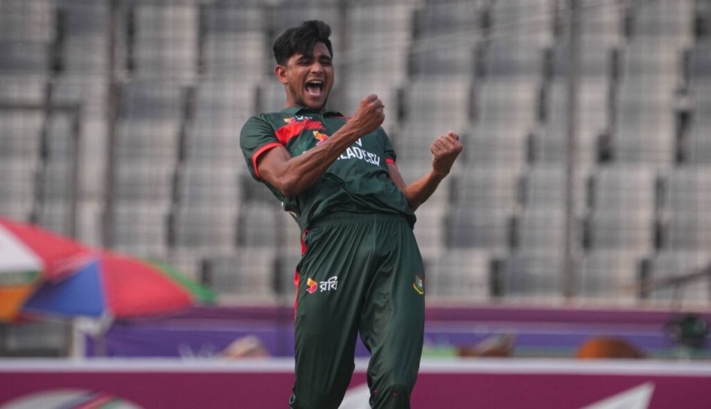 Nahid Rana celebrates his five-wicket haul during the BAN vs PAK 1st ODI cricket match in Dhaka.