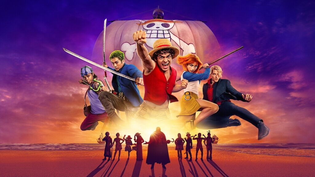 One Piece live-action cast posing as Straw Hat Pirates for Season 2 release.