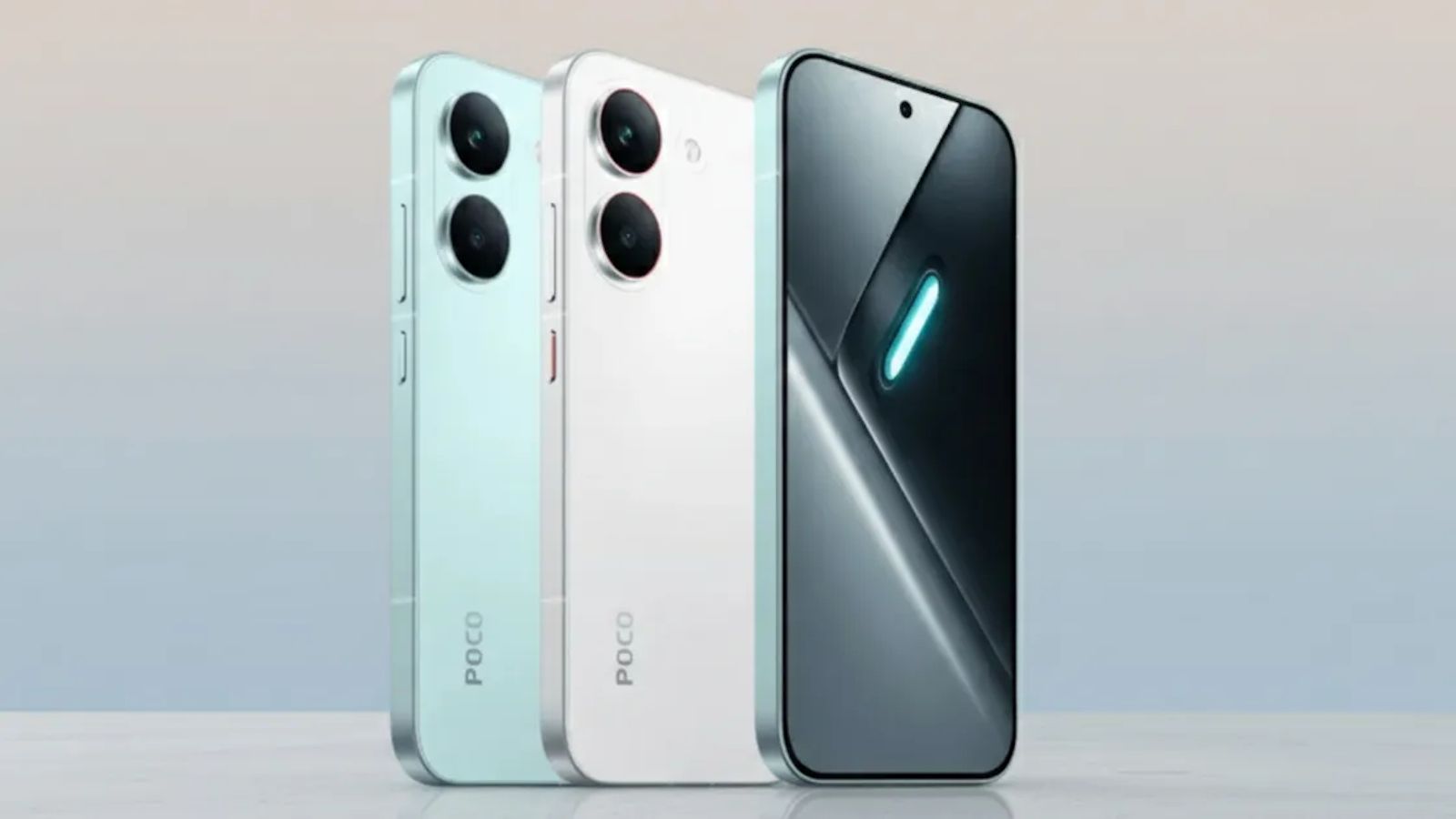 Official teaser for the Poco X8 Pro launch date in India featuring its flat frame design and dual camera setup.