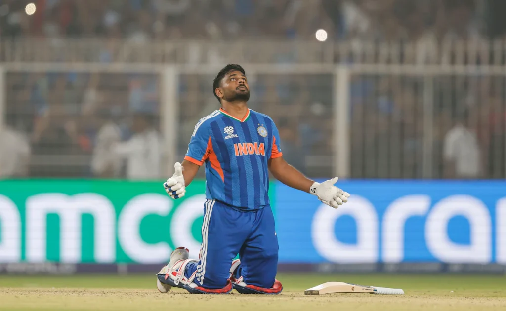 Sanju Samson batting during India highest T20 World Cup chase against West Indies in Kolkata.