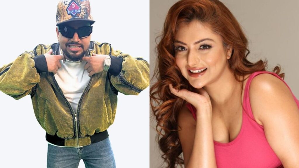 Rapper Santy Sharma and actress Khushi Mukherjee in a split-screen layout representing the viral social media debate.