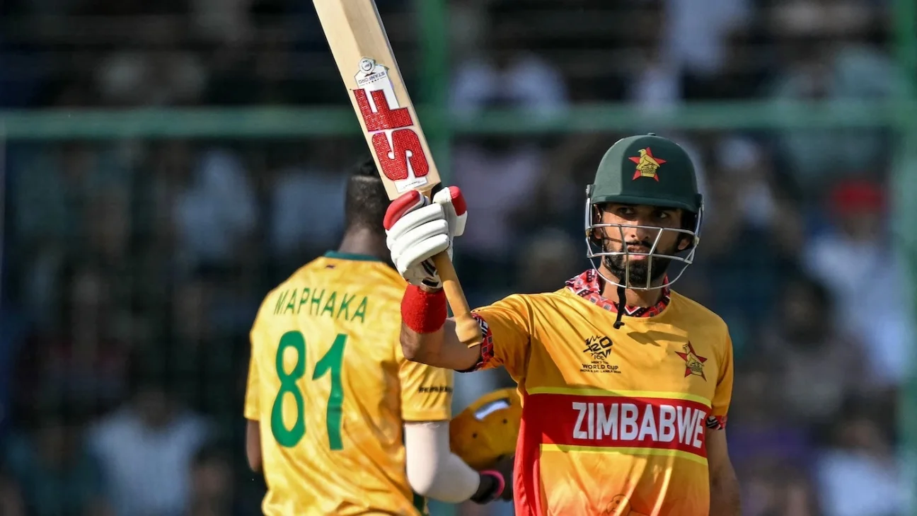 Sikandar Raza celebrates a wicket during his T20 World Cup match against South Africa.