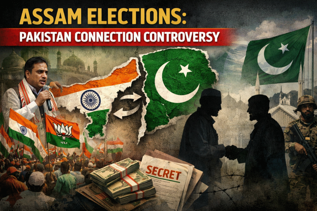 CM Himanta Biswa Sarma holding a press conference regarding the Assam election controversy.