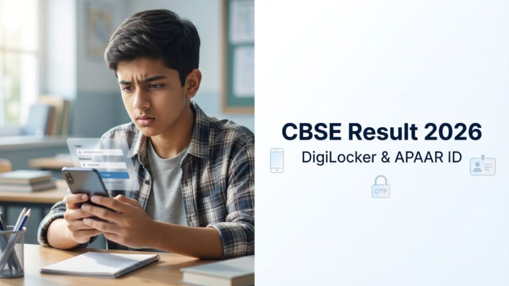 CBSE 10th Result 2026 Announcement; Students checking results online using roll number and security PIN on DigiLocker.