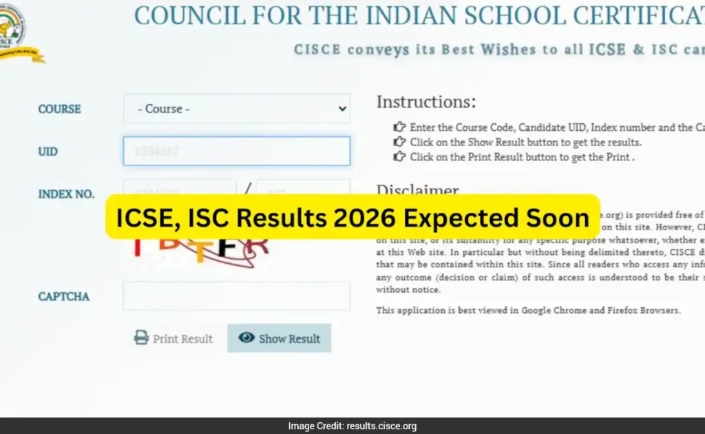 CISCE Board Exam Results 2026 official website interface and students checking scores.