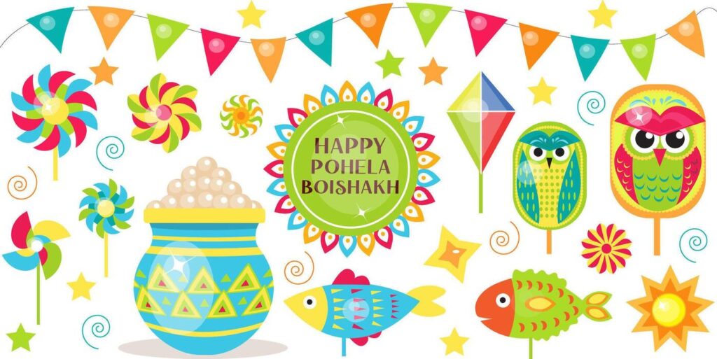 Celebration of Pohela Boishakh 2026 in India; people sharing greetings and traditional Bengali new year wishes.