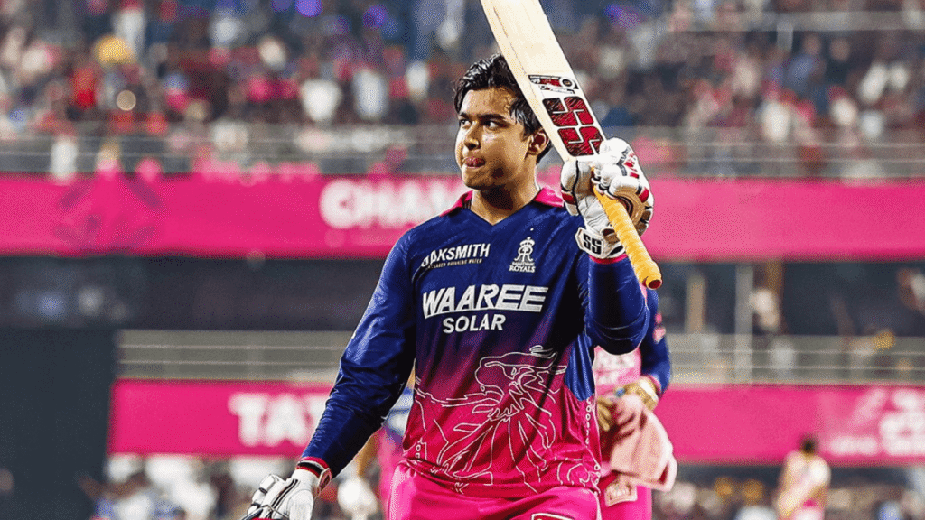 Vaibhav Sooryavanshi holding orange cap and Ravi Bishnoi with purple cap in IPL 2026.