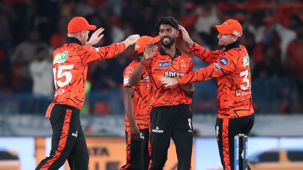 Praful Hinge celebrating Vaibhav Suryavanshi wicket in SRH vs RR IPL 2026 match.