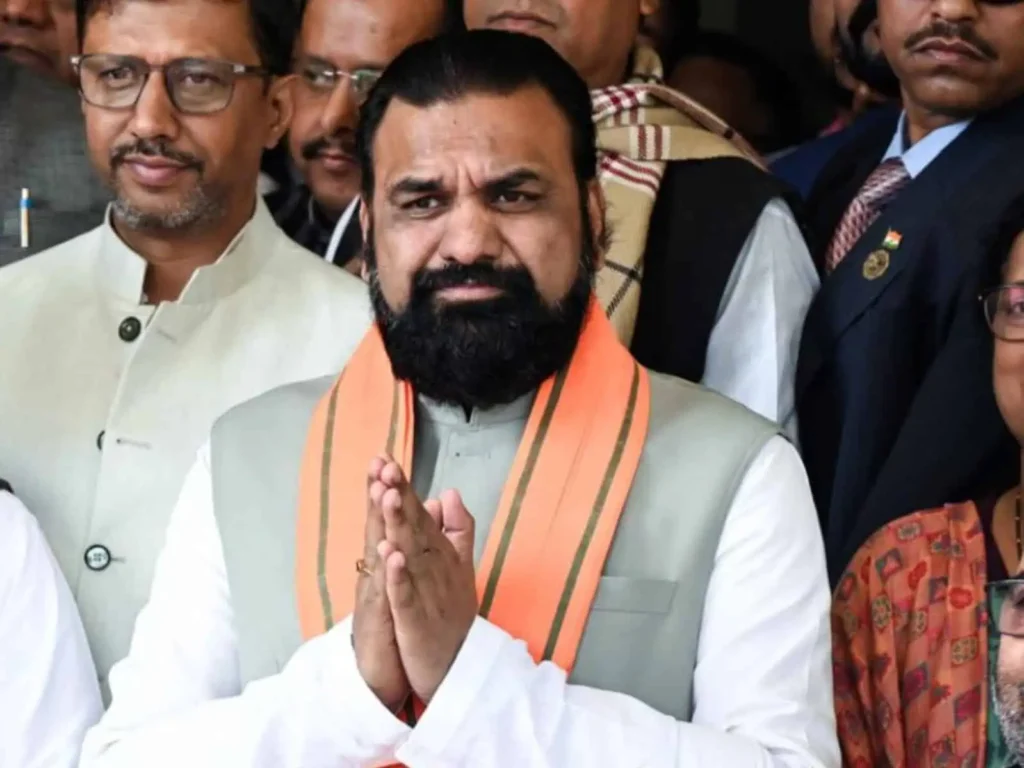 BJP leader Samrat Choudhary greeting supporters after being named the next Chief Minister of Bihar.