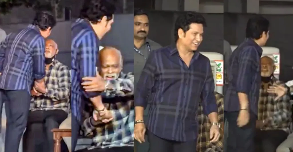 Vinod Kambli and Sachin Tendulkar sharing a nostalgic moment in a tribute video.