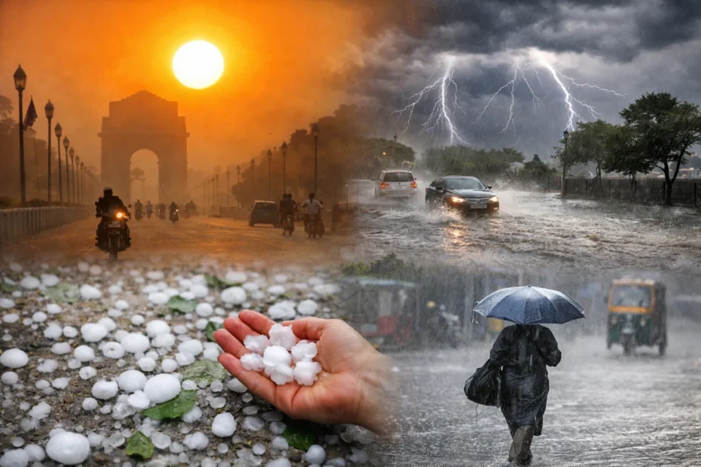 IMD weather update showing rain clouds and sun for heatwave alert in India