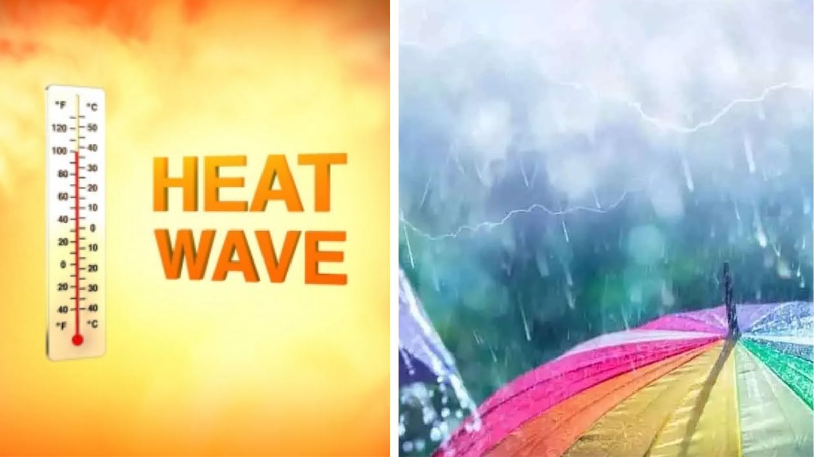 Intense heatwave conditions in North India with sun glare over a deserted road.