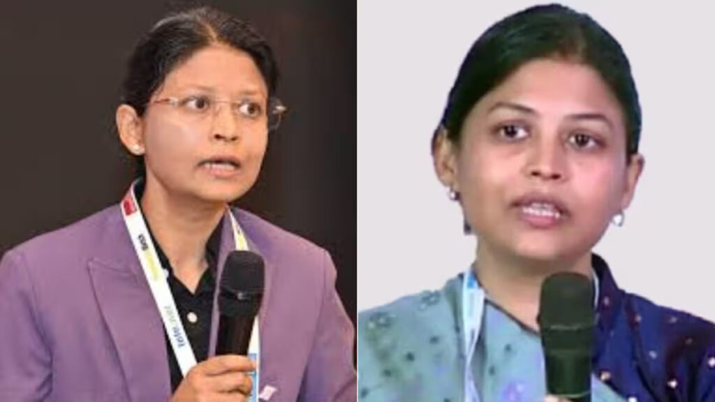 Portrait of IAS officer Padma Jaiswal with official Government of India ministry building in the background.