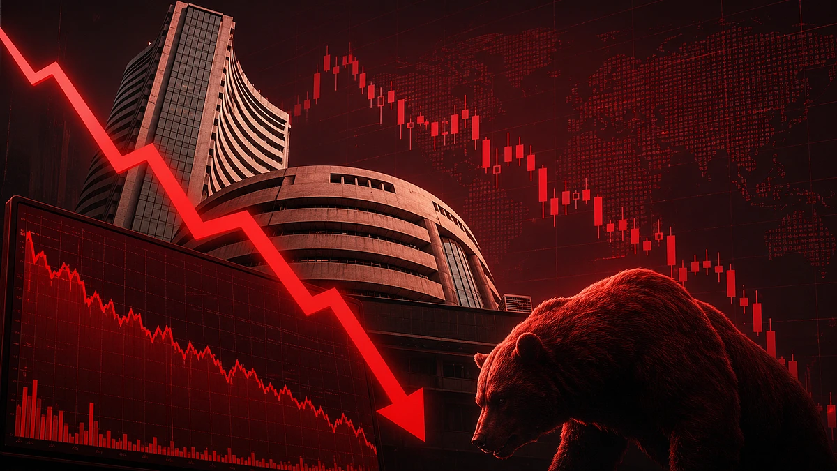 Sensex and Nifty crash chart displaying red downward trend for Indian stock market news May 2026.
