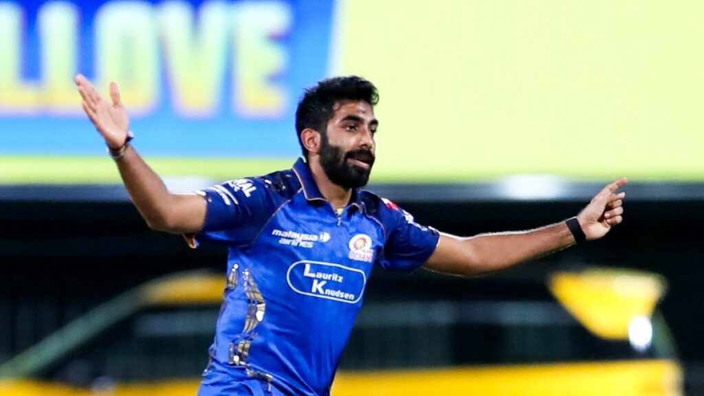 Jasprit Bumrah smiling during post match presentation after Mumbai Indians win over Punjab Kings in IPL 2026.