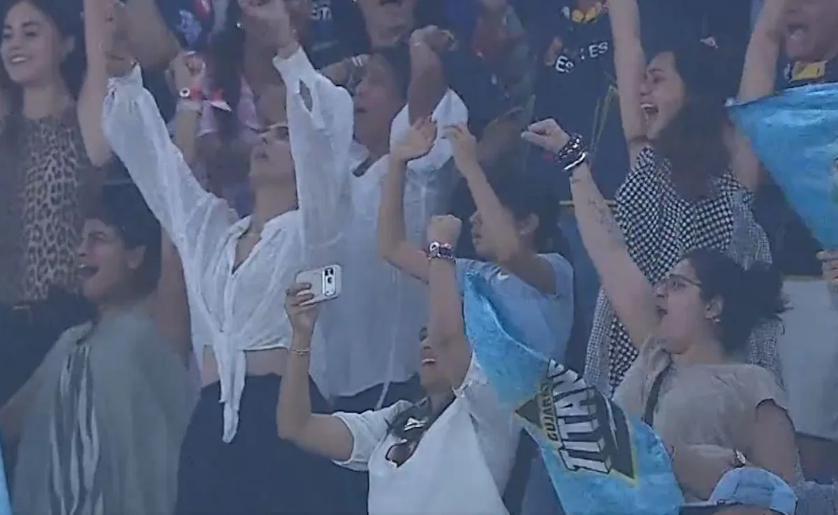 Rushma Nehra celebrating Gujarat Titans victory against Punjab Kings in IPL 2026.