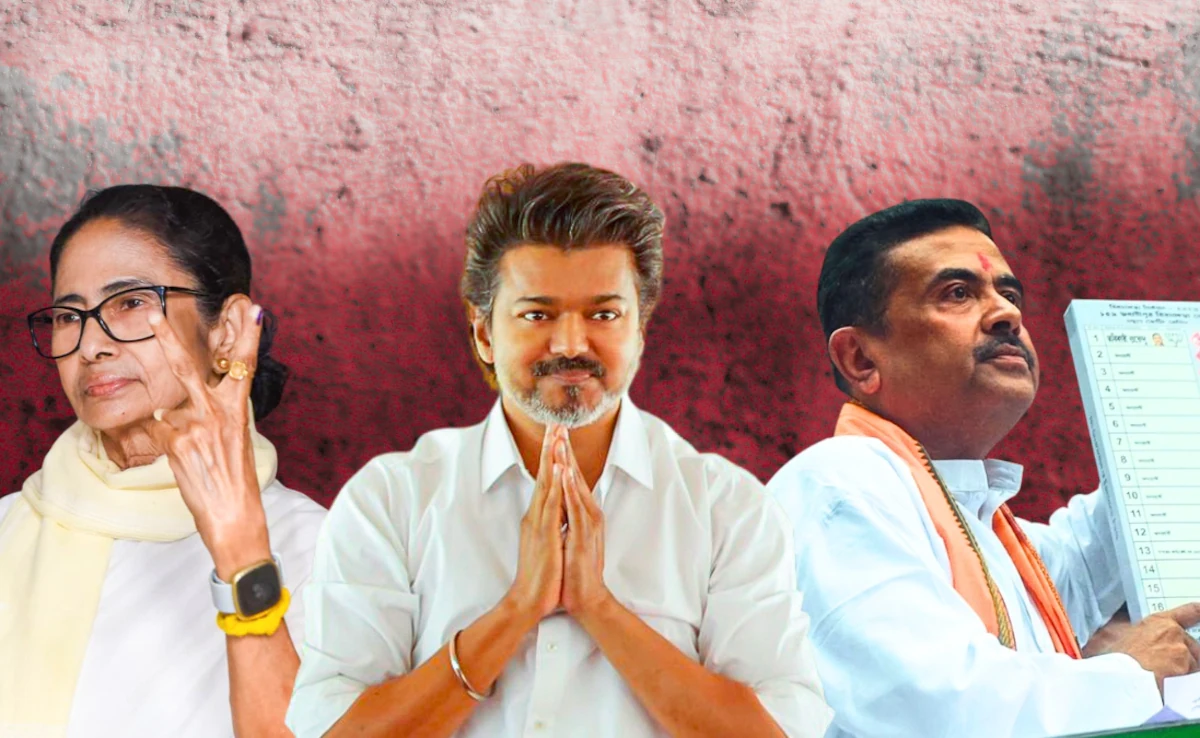 Political party flags and voting process during 2026 elections in Tamil Nadu, West Bengal and Kerala