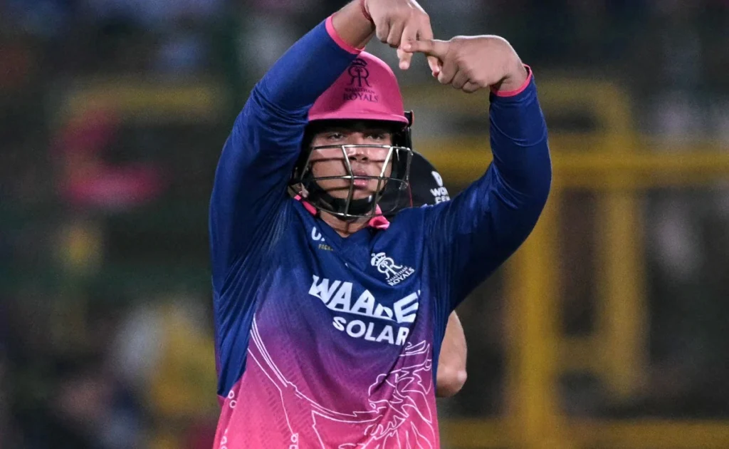 Vaibhav Sooryavanshi playing a shot during an IPL 2026 match
