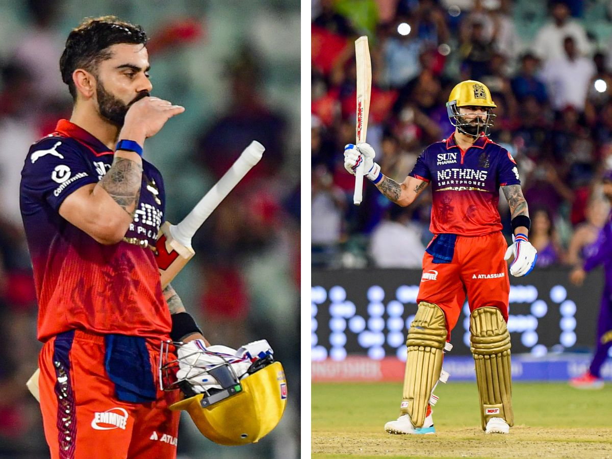 Virat Kohli celebrating his century for RCB in IPL 2026 match