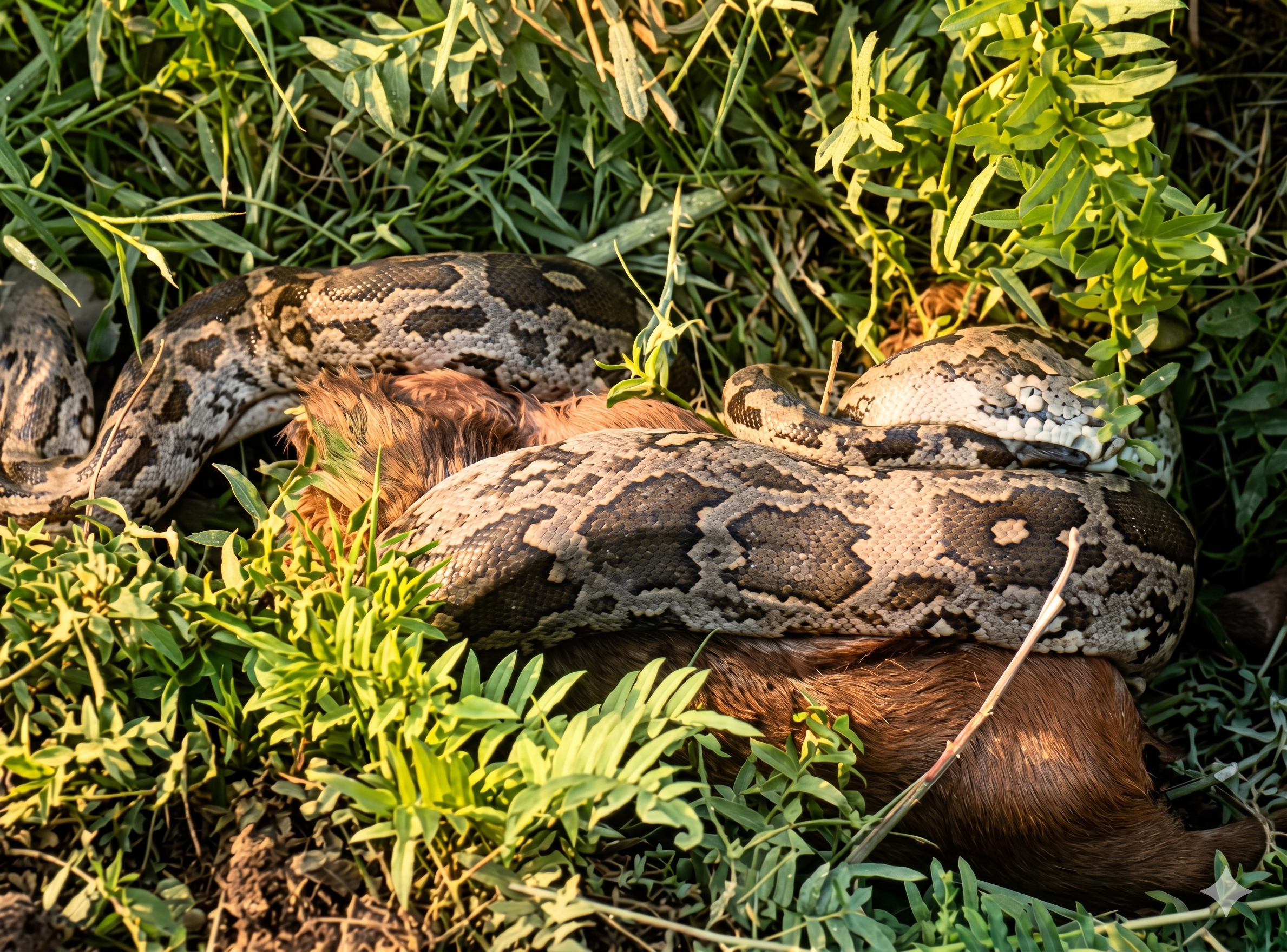 A 13 feet long huge python swallowed a goat on the river bank in Sidhi.