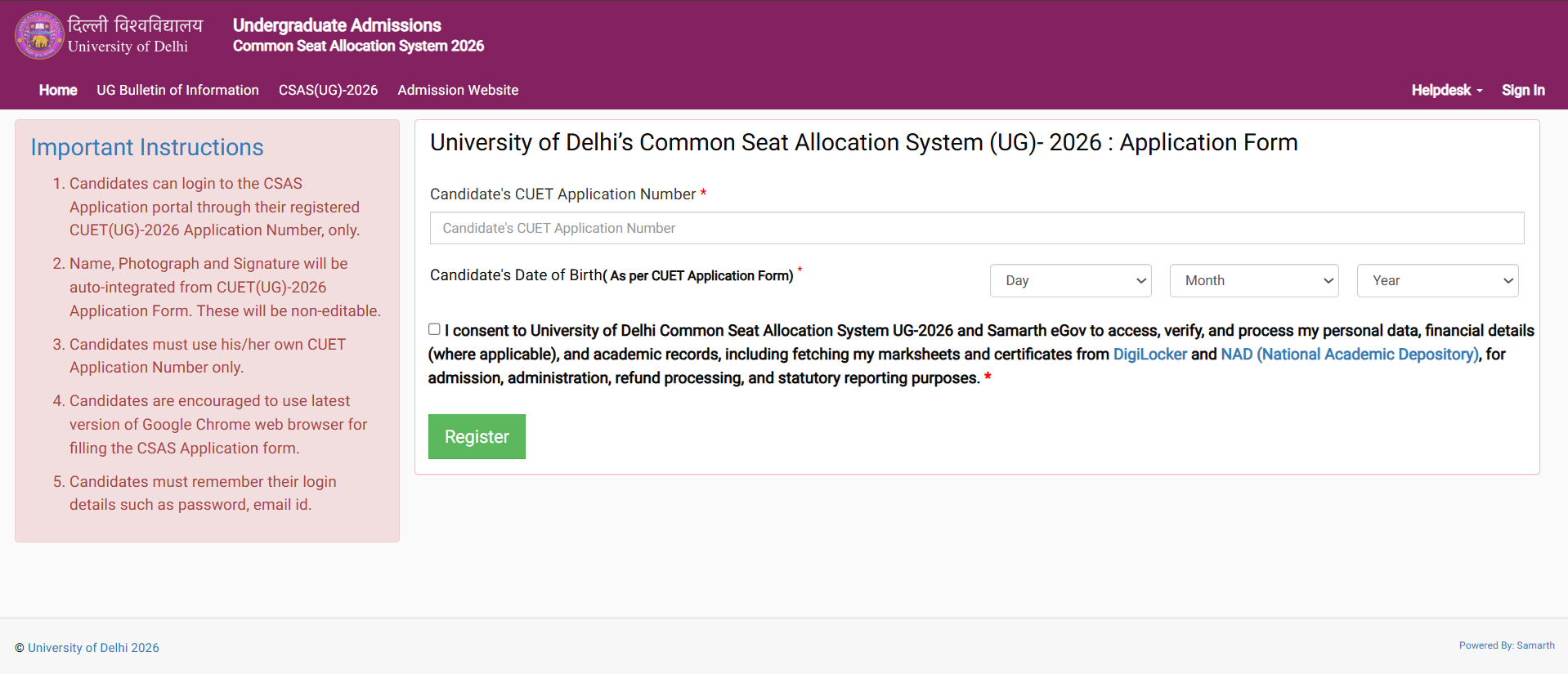 Delhi University CSAS Registration 2026: Phase 1 Portal Open, Direct Link