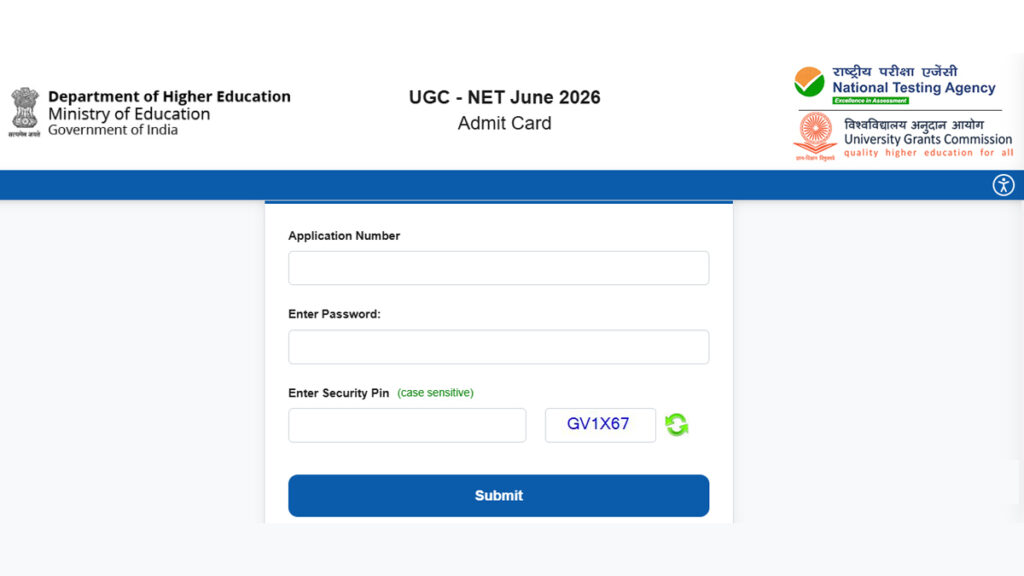 National Testing Agency UGC NET June 2026 Examination Hall Ticket Portal.