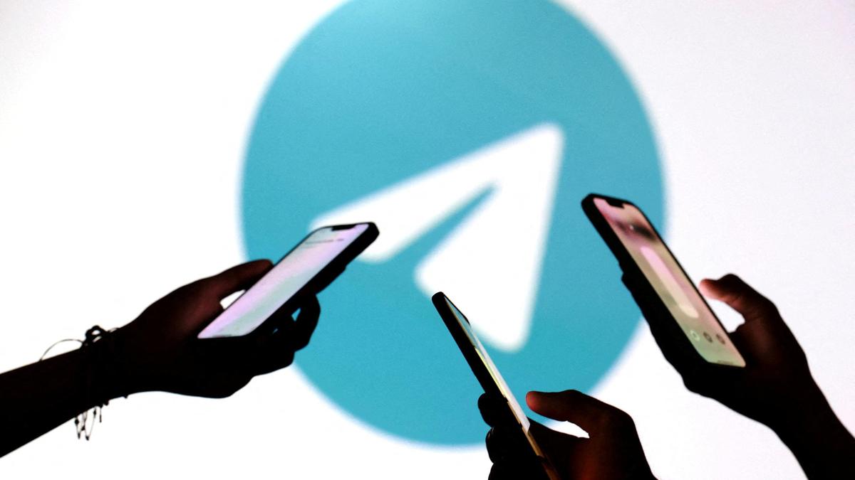 Telegram App Logo Displayed on Mobile Phone Outside Courthouse