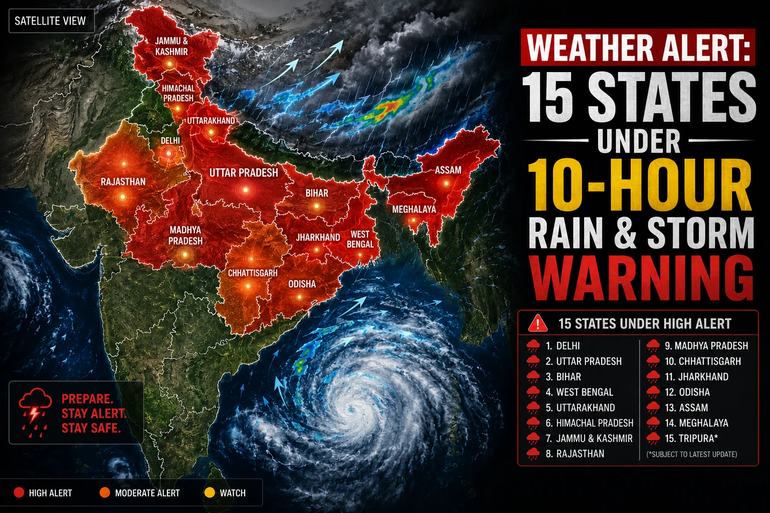 Weather Update - Heavy Rain & 65 kmh Winds to Hit 15 States