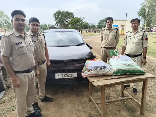 393 bottles of intoxicating cough syrup seized from a Tata Nexon car in Mauganj.