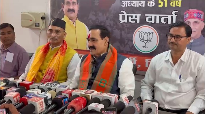 Former Home Minister Narottam Mishra lashes out at Congress in Rewa.