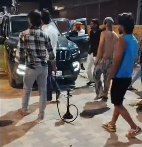 Hookah and alcohol party in the middle of the road in the holy city of Chitrakoot