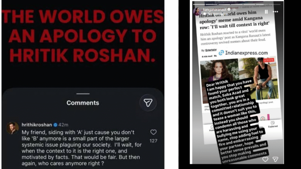 New reaction to the Kangana Ranaut-Hrithik controversy; social media post sparks fresh discussion.