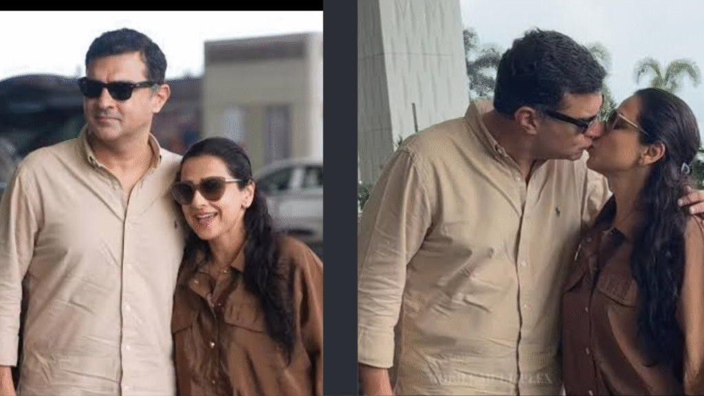 Vidya Balan's romantic moment at the airport; shares a kiss with her husband.