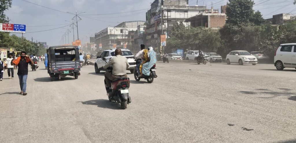 Dust blowing on the roads in Rewa has increased breathing difficulties for people.